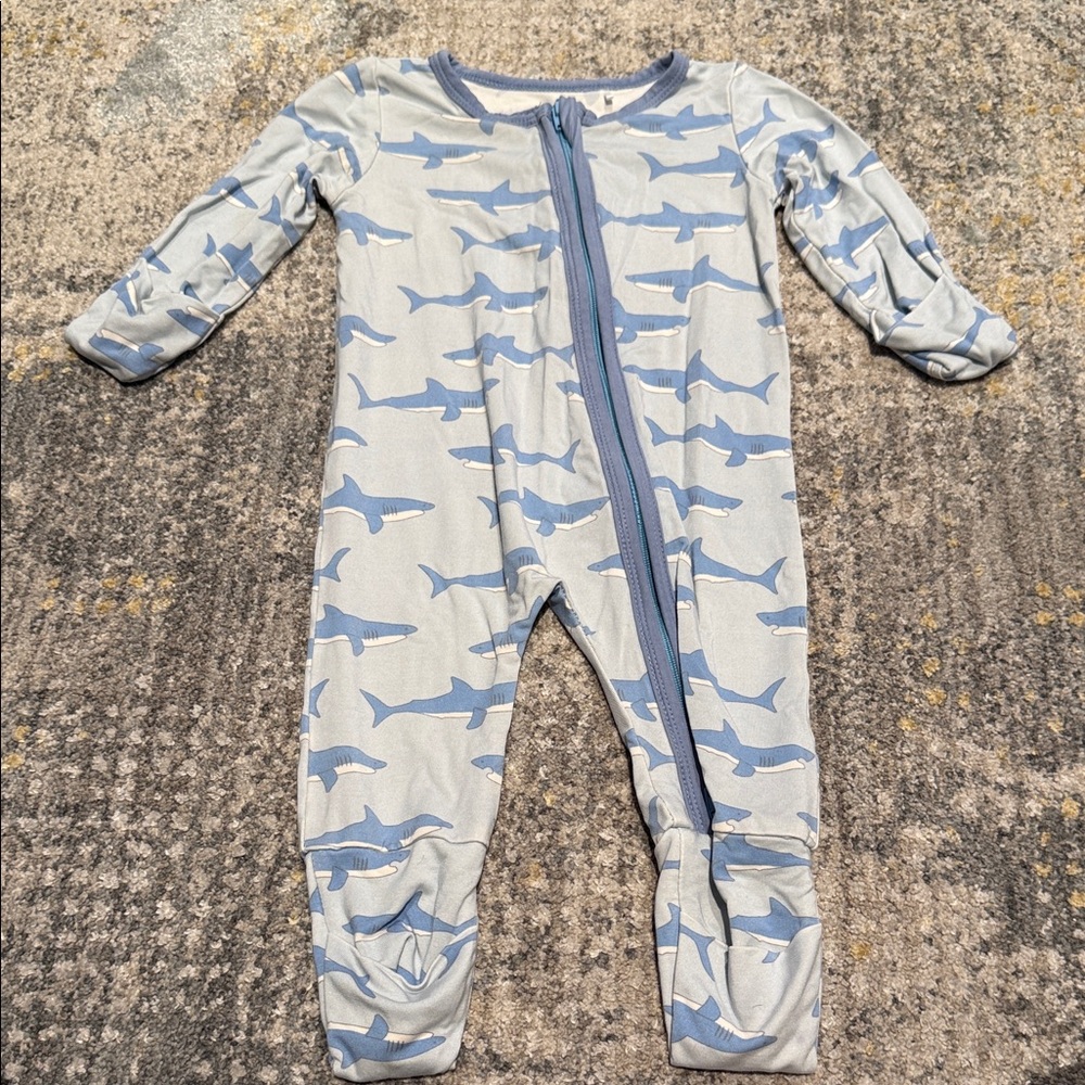 Bamboo Blue and Gray Shark Pattern Footie
